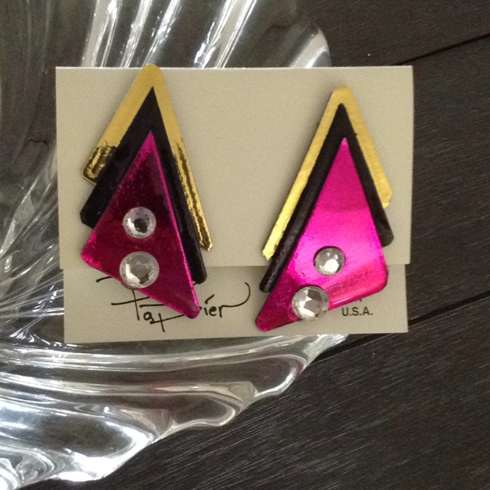 Ribbons pk/Gld/Blk handmade earrings